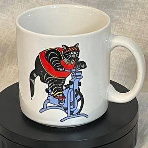 1989 B Kliban Gift Creations Cat on a Stationary Bike Mug 2 Sides Exercise Sweat